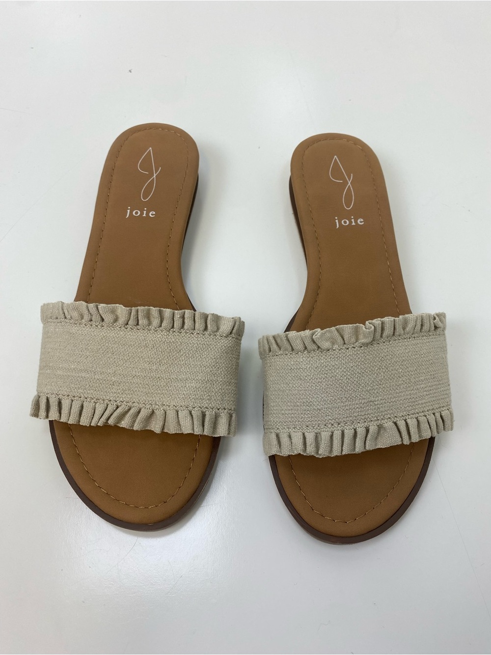 Joie Neutral Ruffle Strap Slide Sandals